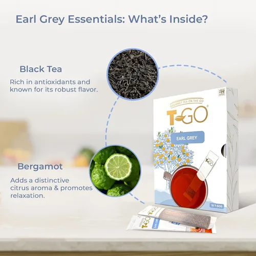 Vista 5 de T-GO Earl Grey - Bolsas de té negro de Ceilán para cómodas varillas de agitación con cafeína de todo el tiempo, 15 palitos de té favoritos