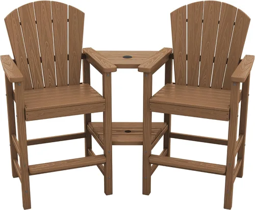 Vista 15 de SERWALL Juego de 2 sillas altas Adirondack con paraguas de 9 pies, sillas de exterior de altura de barra de HDPE, taburetes de bar Adirondack