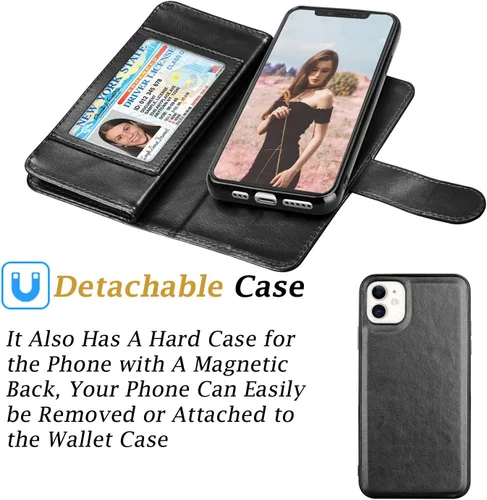 Vista 5 de Funda tipo cartera para iPhone 11, iPhone 11 6.1 de piel tipo cartera con ranuras para tarjetas de crédito de identificación, función atril, funda