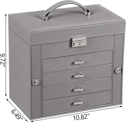 Vista 3 de BEWISHOME Joyero organizador de caja de joyería con cajones caja organizadora de collares regalo ideal para mujeres y niñas con espejo de cerradura