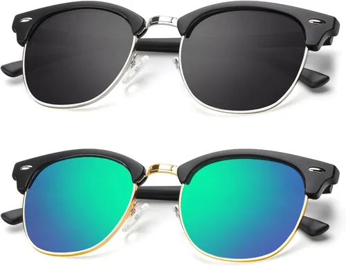 Vista 9 de KALIYADI Gafas de sol polarizadas para hombres y mujeres, marco semi sin montura, para conducir con bloqueo UV A01-(1 Pack) Tortuga Mate G15