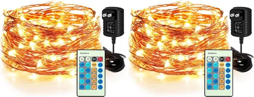 Vista 8 de Moobibear - Cadena de luces de hadas de 33 pies con 100 LED, impermeables, con enchufe y 8 modos de iluminación - Decoración para interiores
