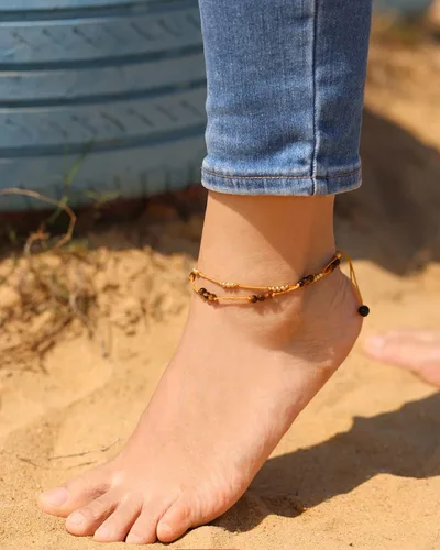 Vista 2 de Jewever Pulsera tobillera de cristal de amatista de cuarzo rosa con ojo de tigre para mujer, con cuentas de cristales genuinos y piedras preciosas