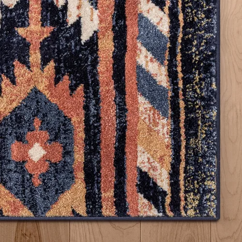 Vista 7 de Well Woven Tulsa Lea Azul Alfombra Tradicional Tribal del Suroeste 5x7 (5'3" x 7'3")