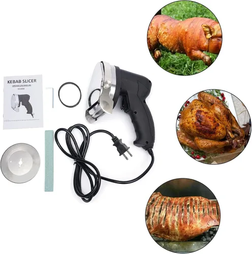 Vista 3 de Cortador eléctrico de carne profesional Shawarma Doner cortador de carne 110 V 80 W Gyro Carver máquina de mano 0.039-0.315 in de grosor de corte