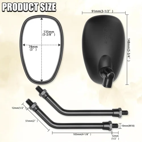 Vista 3 de DREAMIZER Espejo Negro de Motocicleta de 10mm Universal Espejos Retrovisores Laterales de Motocicleta Compatible con Street Bike Scooter Cruiser
