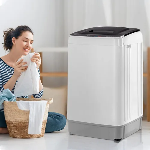 Vista 9 de Mini lavadora de 17.6 libras, lavadora portátil completamente automática con bomba de drenaje, 10 programas, 8 niveles de agua, bañera de acero