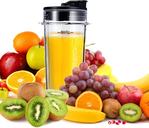 Vista 7 de Piezas de repuesto para licuadora compatibles con Nutri Ninja, cuchilla extractora de 5 aletas, 2 vasos de 16 onzas con tapas para llevar, 3