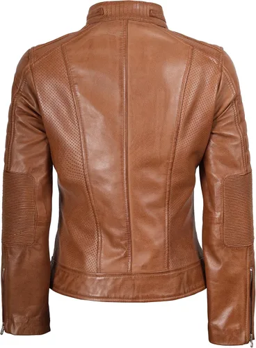 Vista 4 de Decrum Chaqueta de cuero para mujer - Chaquetas de cuero de cordero real con estilo casual para mujer