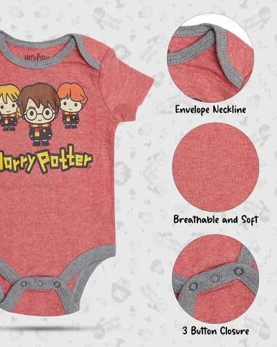 Vista 2 de Harry Potter Body de manga corta para bebé, paquete múltiple de regalo para bebé niña o niño, Blanco