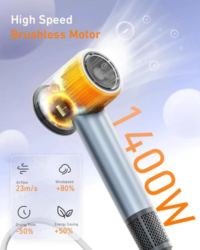 Vista 4 de Secador de pelo de alta velocidad con difusor, secador iónico de 110,000 RPM para secado rápido, secador de pelo portátil de bajo ruido con control
