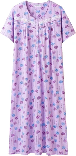 Vista 34 de Keyocean - Camisones para mujer, suaves, 100% algodón, mangas cortas, cómodas, camisolas de dormir para damas Floral azul