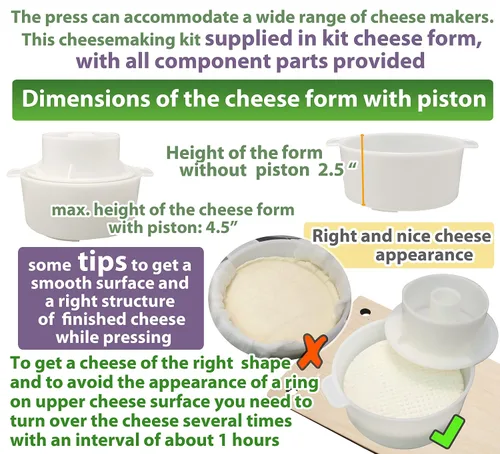 Vista 8 de PetriStor Prensa de queso de madera para suministros de fabricación de queso, guías de metal de 12 pulgadas y molde de queso con pistón seguidor