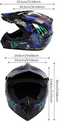 Vista 5 de Guantes para niños, lentes para motociclista y casco para manejar fuera de pista, para niños, para motocross, aprobados por el DOT, para carreras, M