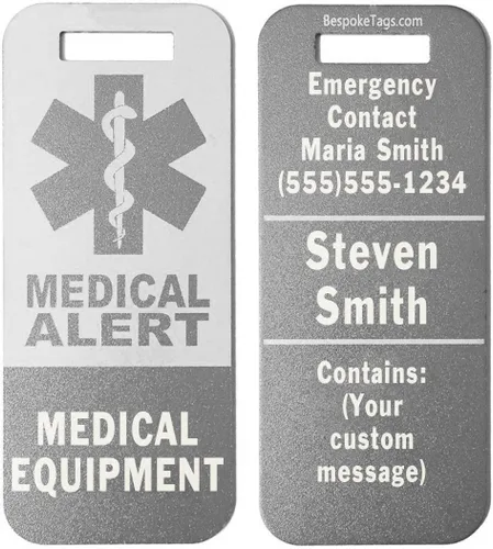 Vista 5 de Etiqueta de alerta médica Equipo médico - Información grabada personalizada (negro)