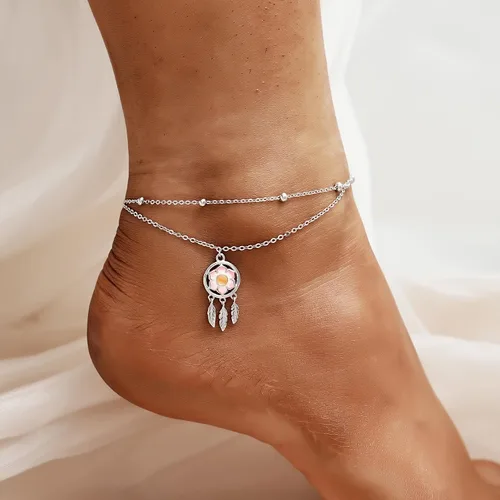 Vista 47 de CHIC & ARTSY Tobilleras delicadas de plata de ley S925 para verano, pulsera de tobillo ajustable multicapa para playa, joyería de pie para mujer