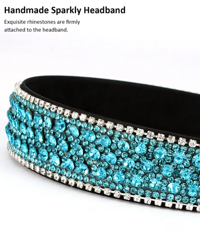 Vista 3 de Wecoe Diadema con diamantes de imitación para mujeres y niñas, azul, diadema de moda, antideslizante, brillante, cristal, diamante, banda fina