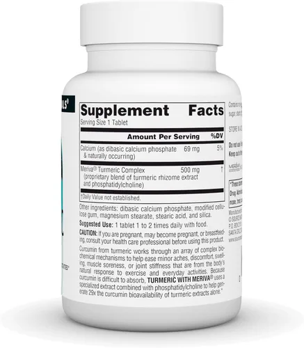 Vista 3 de Source Naturals Cúrcuma con Meriva, alivia las molestias de las actividades cotidianas* - 500 mg, 60 tabletas