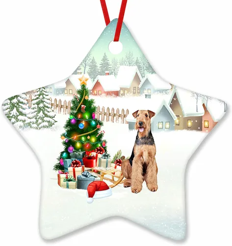 Vista 86 de Prezzy Airedale Terrier - Adorno para decoración de árbol de Navidad, regalos lindos para amantes de los perros, para familiares y amigos, nuevo