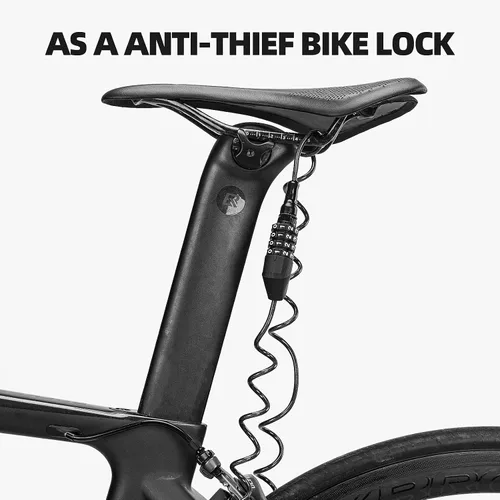 Vista 5 de ROCKBROS Candado para casco de motocicleta, bloqueo de cable de bicicleta, combinación ligera, pequeña cerradura de rueda de bicicleta reajustable