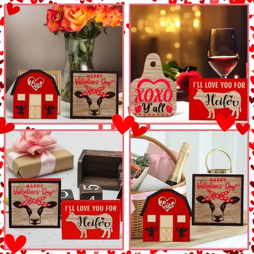 Vista 7 de 10 piezas de decoración de bandeja escalonada de gnomo de San Valentín (bandeja no incluida), en forma de corazón de madera de San Valentín