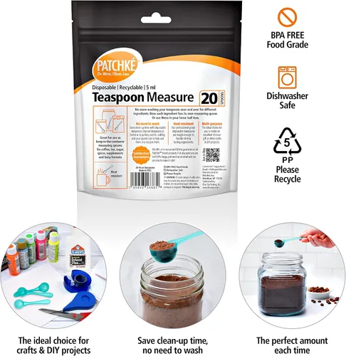 Vista 6 de Cucharas medidoras de plástico, cabe en frasco, bueno para fórmula, café, comida para mascotas, 0.2 fl oz, 1 cucharadita de medida (20)