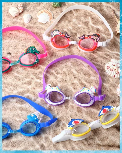 Vista 3 de Relaxweex 15 pares de gafas de natación para niños, gafas de natación antivaho, anti-UV, con estuches, lindos tiburones, sirenas, peces para niños