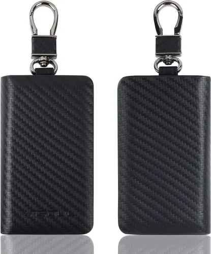 Vista 2 de VISOUL Funda de cuero para llavero de automóvil para hombres y mujeres, funda protectora de llavero inteligente con gancho de metal y llavero