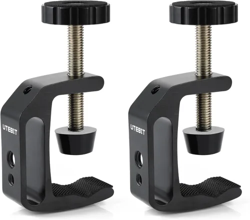Vista 11 de UTEBIT 0.36"-1.2" Universal Aluminum C-Desk Clamp, Black Adjustable Support Clamp with 1/4" and 3/8" Thread for Desktop Mount Holder Flash Desks