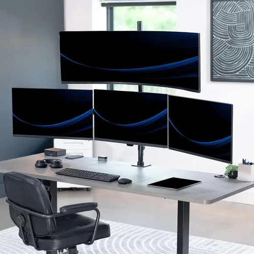 Vista 2 de VIVO Soporte de escritorio extra alto para monitor cuádruple para ultraanchos de hasta 49 pulgadas en el soporte superior y pantallas de 27 pulgadas