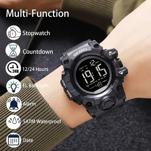 Vista 2 de Gosasa Reloj deportivo digital de cara grande para hombre, reloj de pulsera militar impermeable con temporizador de cuenta regresiva