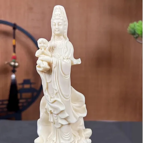 Vista 3 de Estatua de guanyin de Buda bebé de 7.09 pulgadas, estatua de quanyin de la divinidad de la misericordia para decoración de oficina en casa, estatua