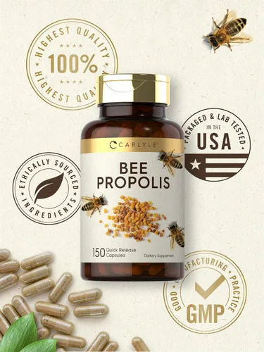 Vista 5 de Carlyle Bee Propolis Cápsulas 150 unidades Suplemento de extracto Sin OMG, sin gluten