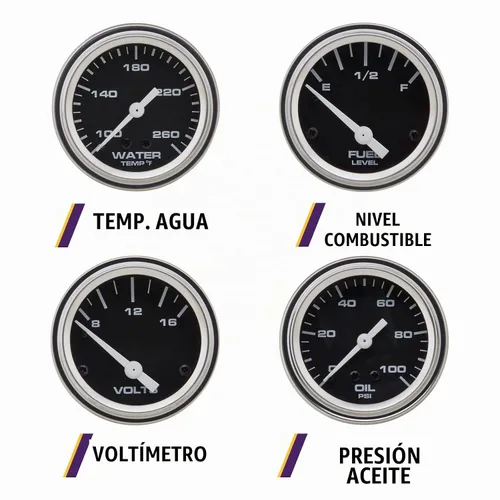 Vista 3 de Juego completo de 5 indicadores: velocímetro mecánico de 3-3/8", medidores de componentes de 2-1/16" con cara negra, puntero blanco y bisel cromado