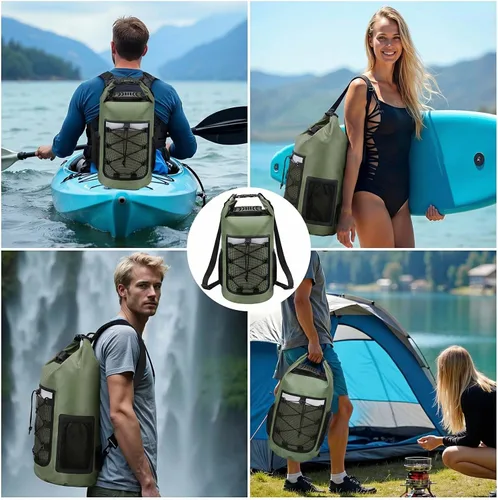 Vista 7 de Pimoys Bolsa seca, mochila impermeable de 25 L, bolsas secas enrollables, kayak, bolsa de viaje al aire libre para canotaje, kayak, campamento