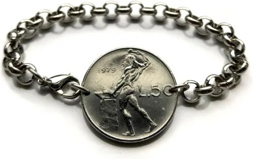 Vista 2 de 1959 Italia 50 Lira moneda italiana joyería pulsera laureado Vulcan herrero Roma Florencia Milano Venecia Torino Palermo Siena Bolonia Módena Lecce