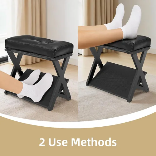 Vista 4 de HOMELTSTBO - Reposapiés ajustable de madera debajo del escritorio, reposapiés de escritorio de doble escalón con 3 opciones de altura y superficie