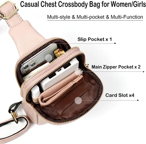 Vista 2 de Riñonera cruzada para mujer, de cuero, casual, a la moda, para viajes, deporte, para mujer