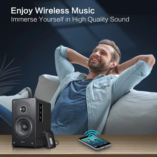 Vista 7 de SIMOLIO Receptor Bluetooth para automóvil, batería de 35 horas, control de volumen, cancelación de ruido, adaptador Bluetooth AUX Bluetooth