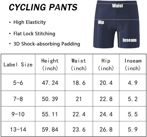 Vista 4 de KID1234 Pantalones de ciclismo para niños, pantalones cortos acolchados 3D, pantalones cortos de ciclismo para niñas, pantalones cortos negros
