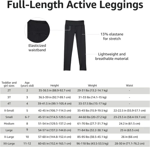 Vista 3 de Tienda Essentials Leggings activos de longitud completa para niñas y niños pequeños, multipack