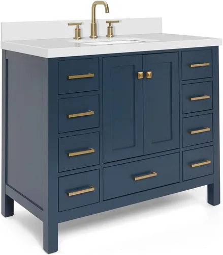 Vista 8 de ARIEL Cambridge - Mueble de baño con lavabo de 42 pulgadas, madera maciza, encimera de cuarzo blanco puro de 1.5 pulgadas, fregadero rectangular