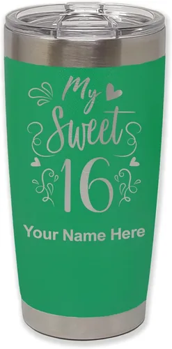 Vista 37 de LaserGram Taza aislada al vacío de 20 onzas, My Sweet 16, grabado personalizado incluido (gris)
