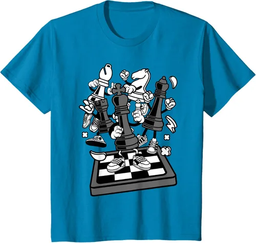 Vista 52 de Figura cómica Camiseta de tablero de ajedrez jugador de ajedrez Azul Marino