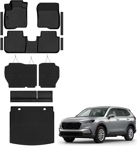 Vista 13 de Auxko Alfombrillas para todo tipo de clima, tapete de carga con respaldo para Honda Pilot 8 pasajeros 2016-2022, forros de elastómero termoplástico