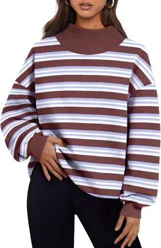 Vista 18 de Trendy Queen Sudaderas de cuello alto para mujer, de gran tamaño, trajes de Albaricoque