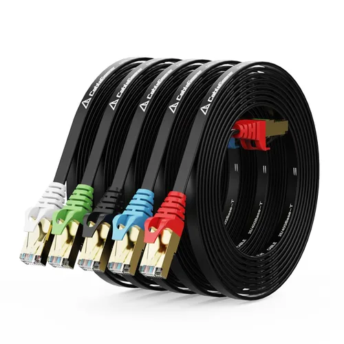 Vista 22 de CableGeeker Cables Ethernet planos blindados Cat8, 1 pie, paquete de 5, todo negro Negro (All-Black)