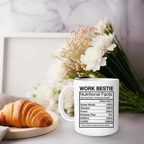 Vista 3 de Taza de café Work Bestie, compañero de trabajo de apoyo emocional, tazas divertidas para compañeros de trabajo, regalos de amistad en el trabajo