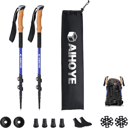 Vista 7 de Aihoye Trekking Hiking Poles-2 Pack Lightweight Aluminum 7075 Walking Stick Negro