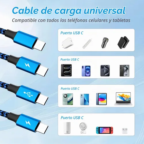 Vista 6 de Cable Divisor USB C Cable de Carga Múltiple, Cable Divisor USB C de Nylon, Cable Cargador Múltiple con 3 Tipo C Compatible con iPhone 16/15 Series